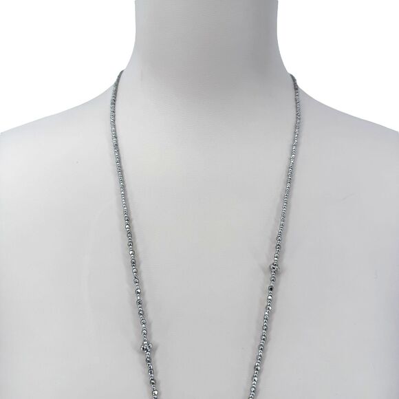 J. Jill Charm Tassel Necklace Long Silver Tone Beaded Blue Pendant 32” Boho NWT - Picture 9 of 13